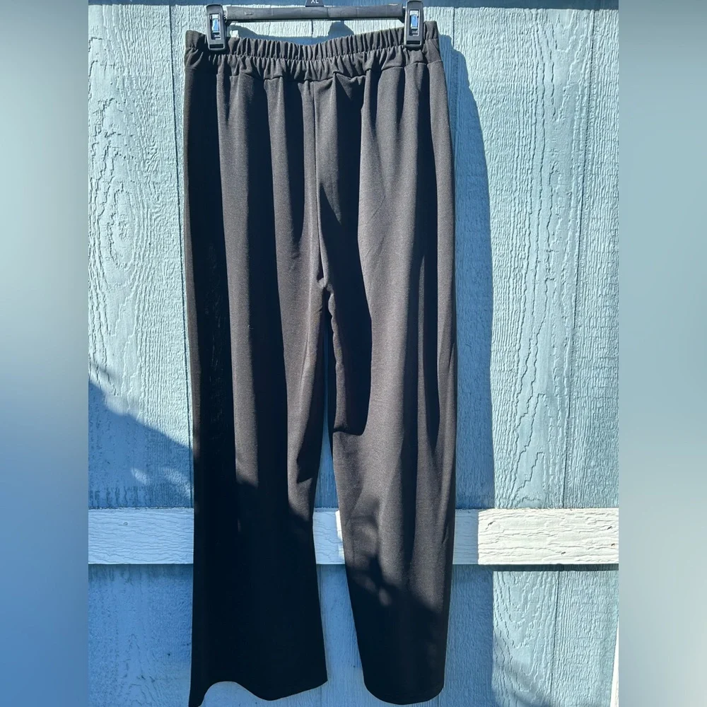 C-Mode Straight Pull On Black Pants Stretch High-Rise Soft Lounge size L - Picture 2 of 7